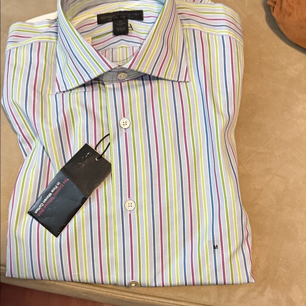 NEW Express Multicolor Striped Dress long sleeve Shirt